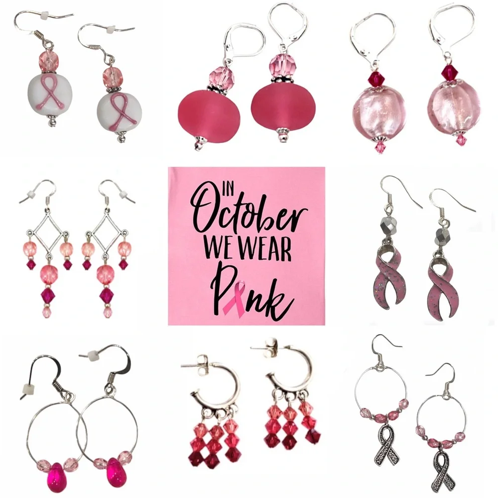 Handmade Swarovski Crystal•Sterling Silver Breast Cancer Awareness Earrings, NEW - Picture 4 of 7